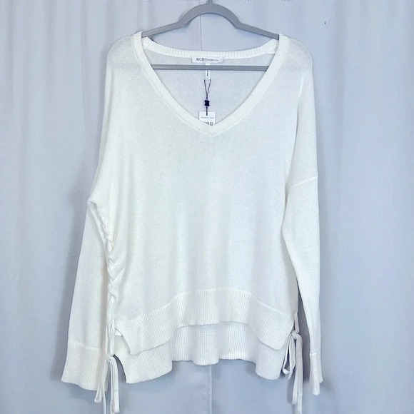 NWT BCBGeneration V-Neck Drawstring Seam Tie Sweater Size L - Picture 1 of 5